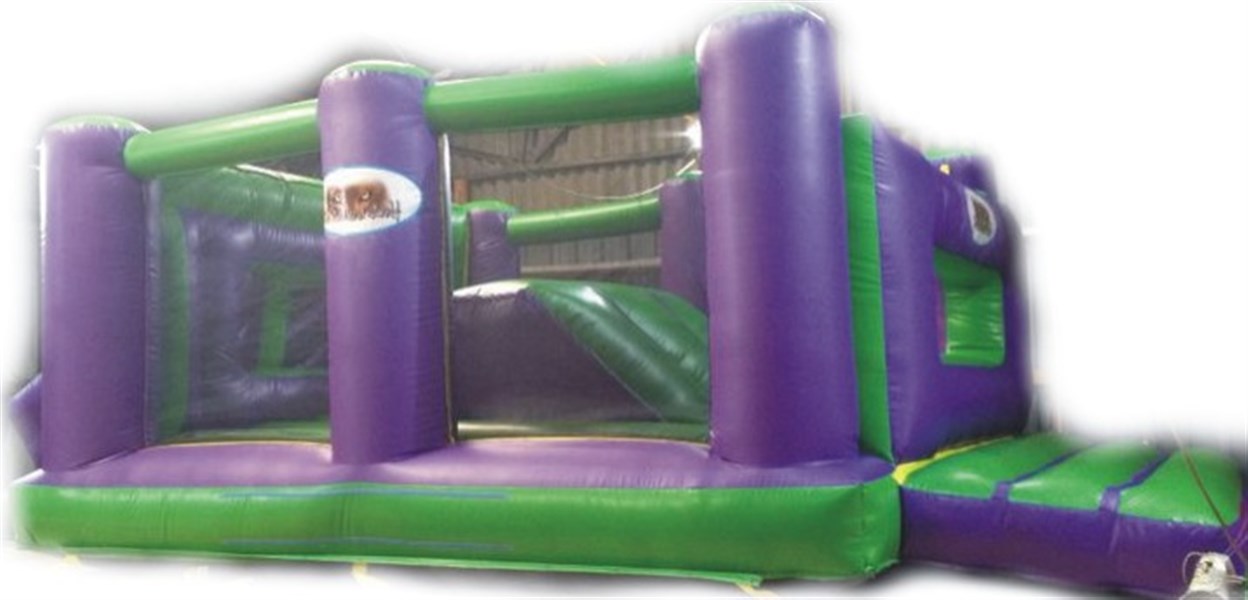 Netted obstacle course inflatable bouncy castle