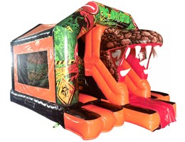18ft x 14ft 3D Dinosaur Orange & Black Front Slide Combo